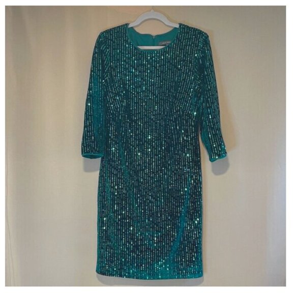 NEW JULIA JORDAN 3/4 Sleeve Velvet Sequin Sheath Cocktail Dress Women Size 12 - Picture 2 of 9